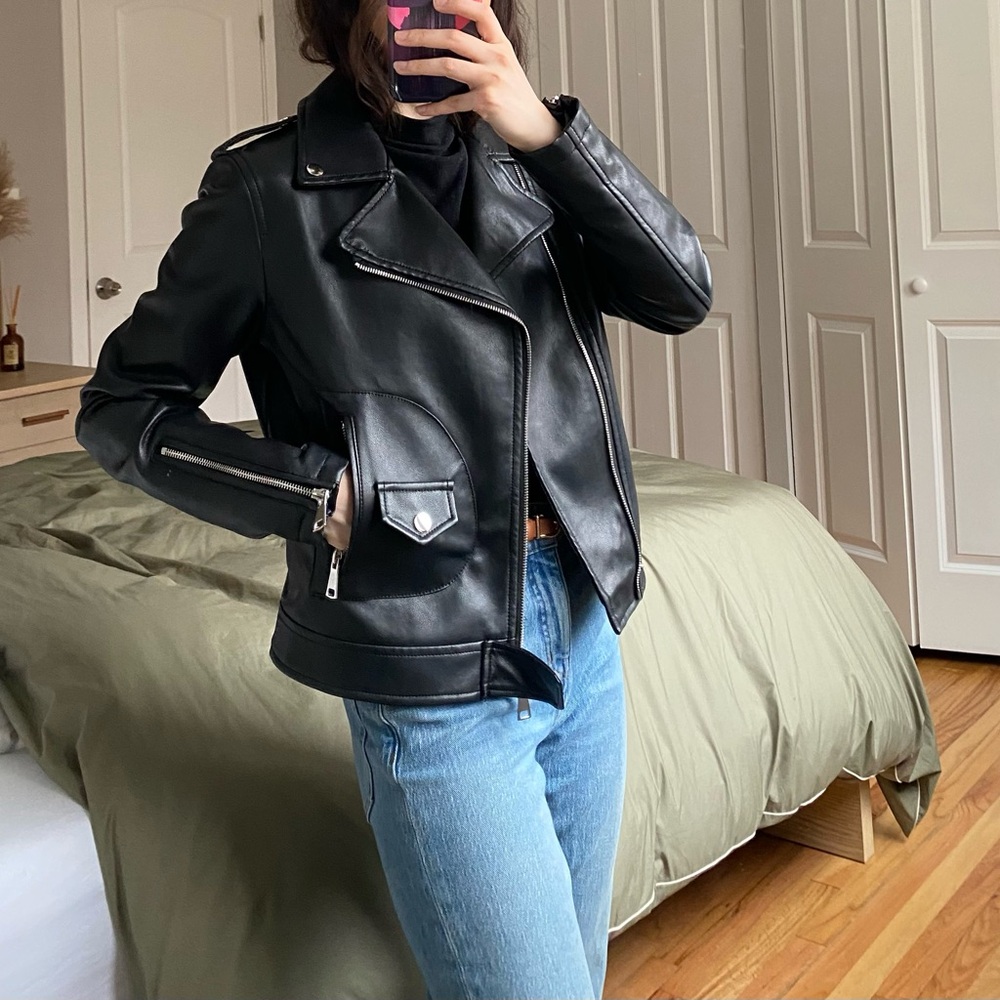 Black Faux Leather Women's Jacket